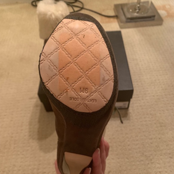 L.A.M.B Pier Suede Lace Shearling Fur Cuff Booties - Picture 6 of 6